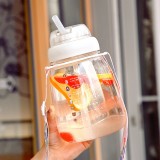 ins大肚塑料水杯帶背帶高顏值網紅便攜吸管杯超大容量水壺