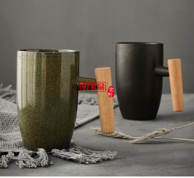 創(chuàng)意復古馬克杯日式情侶杯子簡約咖啡杯個性木柄水杯出口陶瓷杯
