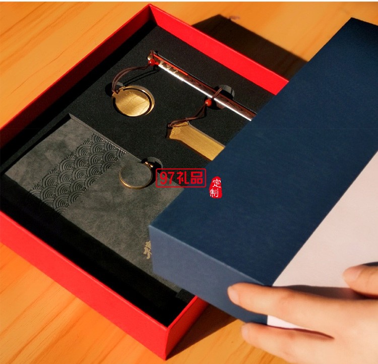 企業商務禮品黃銅書簽紅木筆記事本套裝