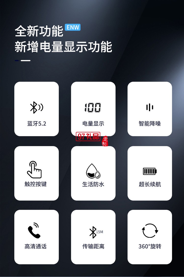 掛耳式藍牙5.0數顯180度可旋轉商務通話長續航長待機