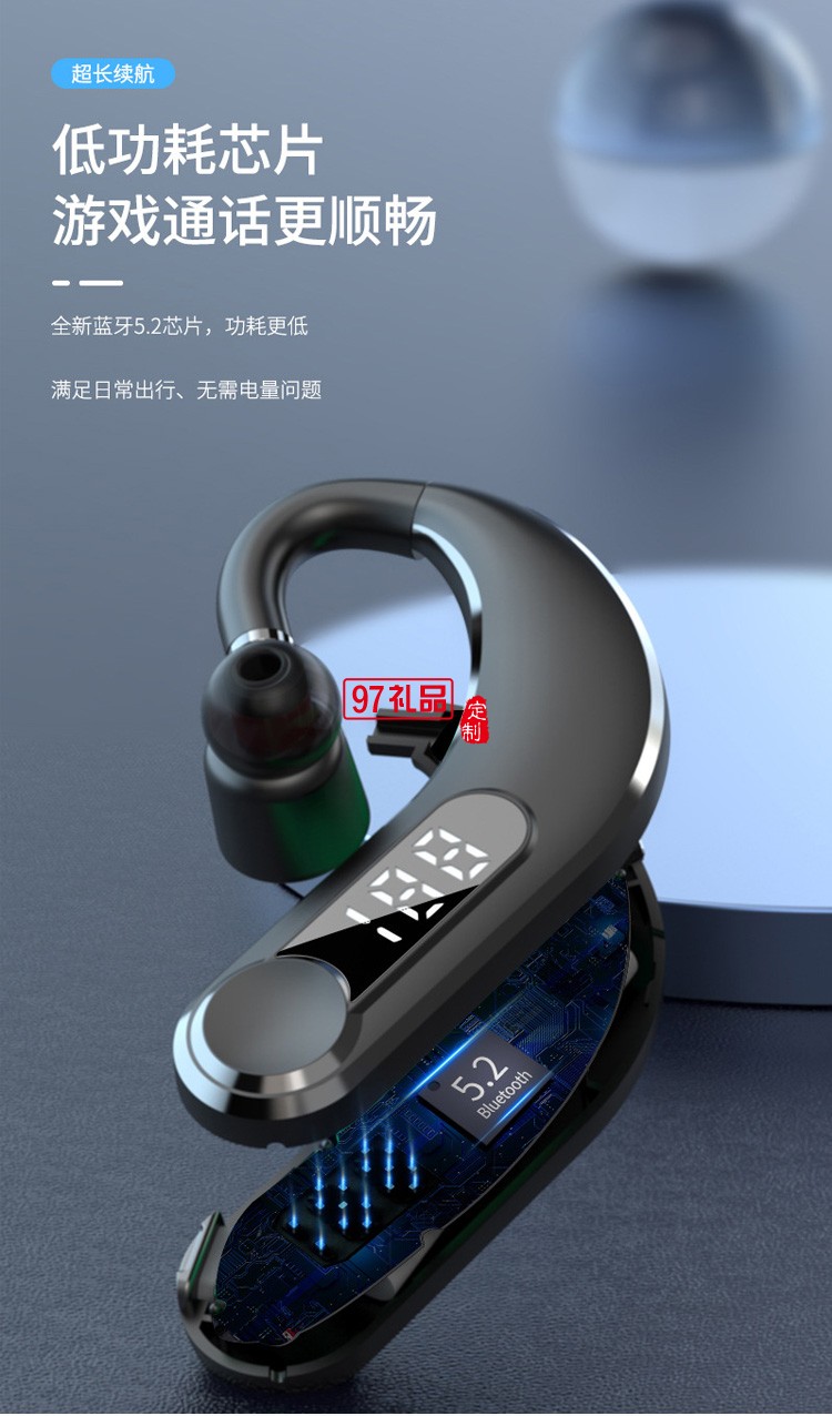 掛耳式藍牙5.0數顯180度可旋轉商務通話長續航長待機