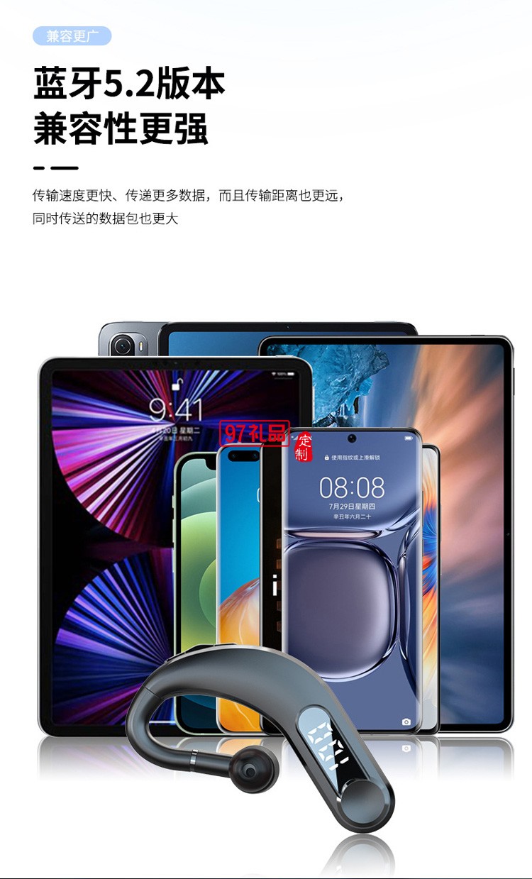 掛耳式藍牙5.0數顯180度可旋轉商務通話長續航長待機