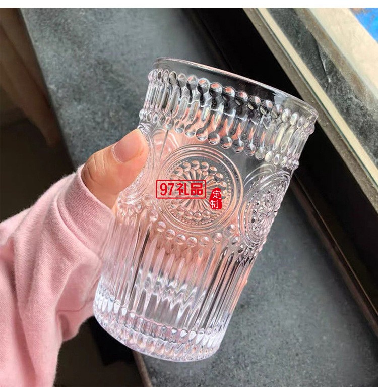 玻璃透明太陽花杯子家用水杯飲料果汁杯多規格啤酒杯子