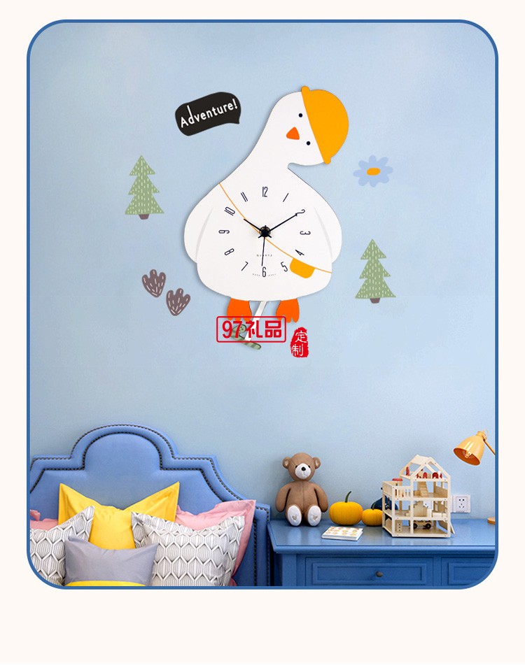 創意卡通搖擺鐘表 歪頭鵝掛鐘兒童房裝飾