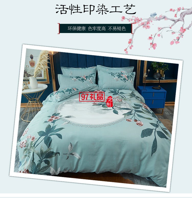 批發全棉生態磨毛四件套大版花四件套中國風套件