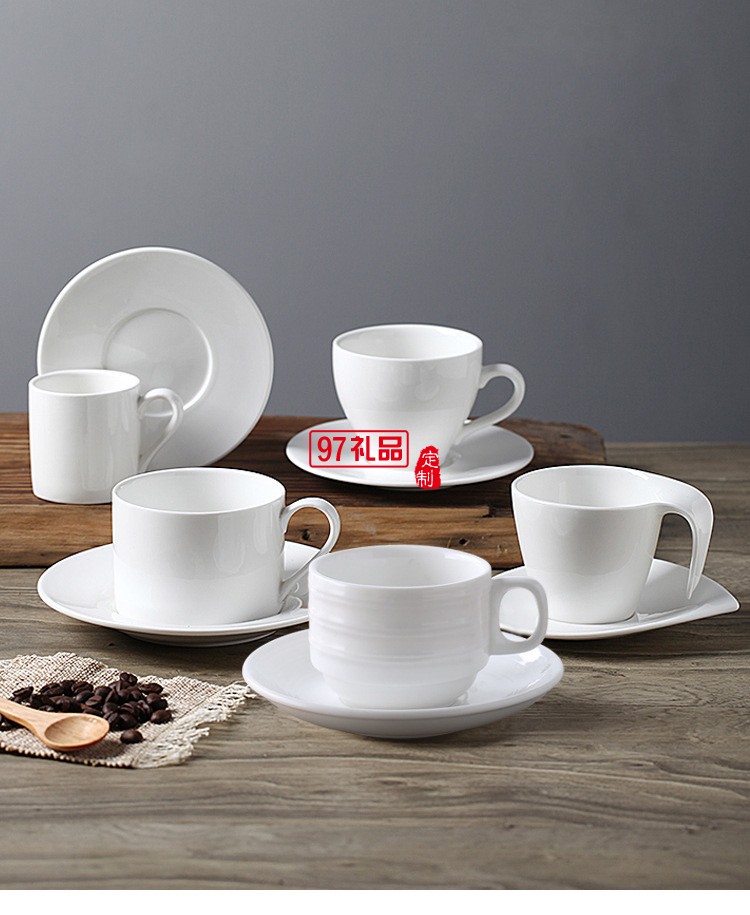 咖啡杯碟套裝 陶瓷創意 歐式咖啡杯純白 簡約咖啡杯 可定制杯子