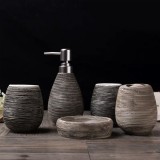 浴室陶瓷拉絲衛浴5件套 典雅別致家用酒店漱口杯肥皂碟衛浴套件