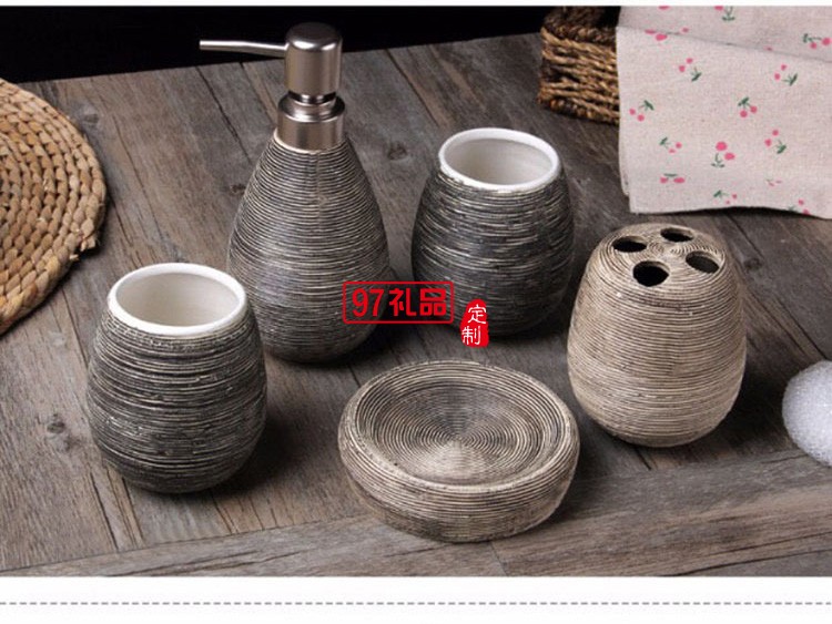 浴室陶瓷拉絲衛浴5件套 典雅別致家用酒店漱口杯肥皂碟衛浴套件