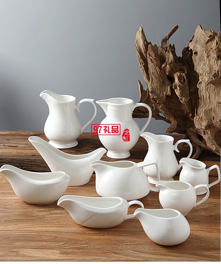 奶勺 陶瓷汁斗 創意奶壺 家用西式純白奶杯 酒店奶壺奶杯 可定制