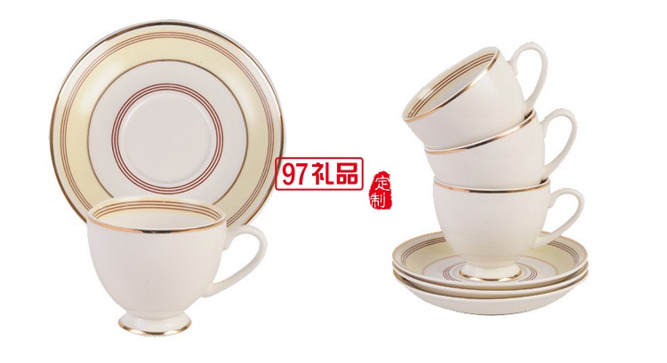 創意三件套線條金邊手工描金歐式骨瓷咖啡杯碟套裝花茶杯可加LOGO