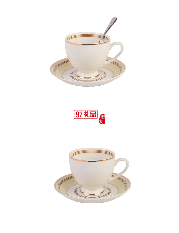 創意三件套線條金邊手工描金歐式骨瓷咖啡杯碟套裝花茶杯可加LOGO