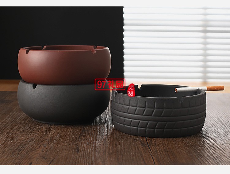 紫砂煙灰缸防風家用商務辦公陶瓷復古創意煙灰缸可印logo