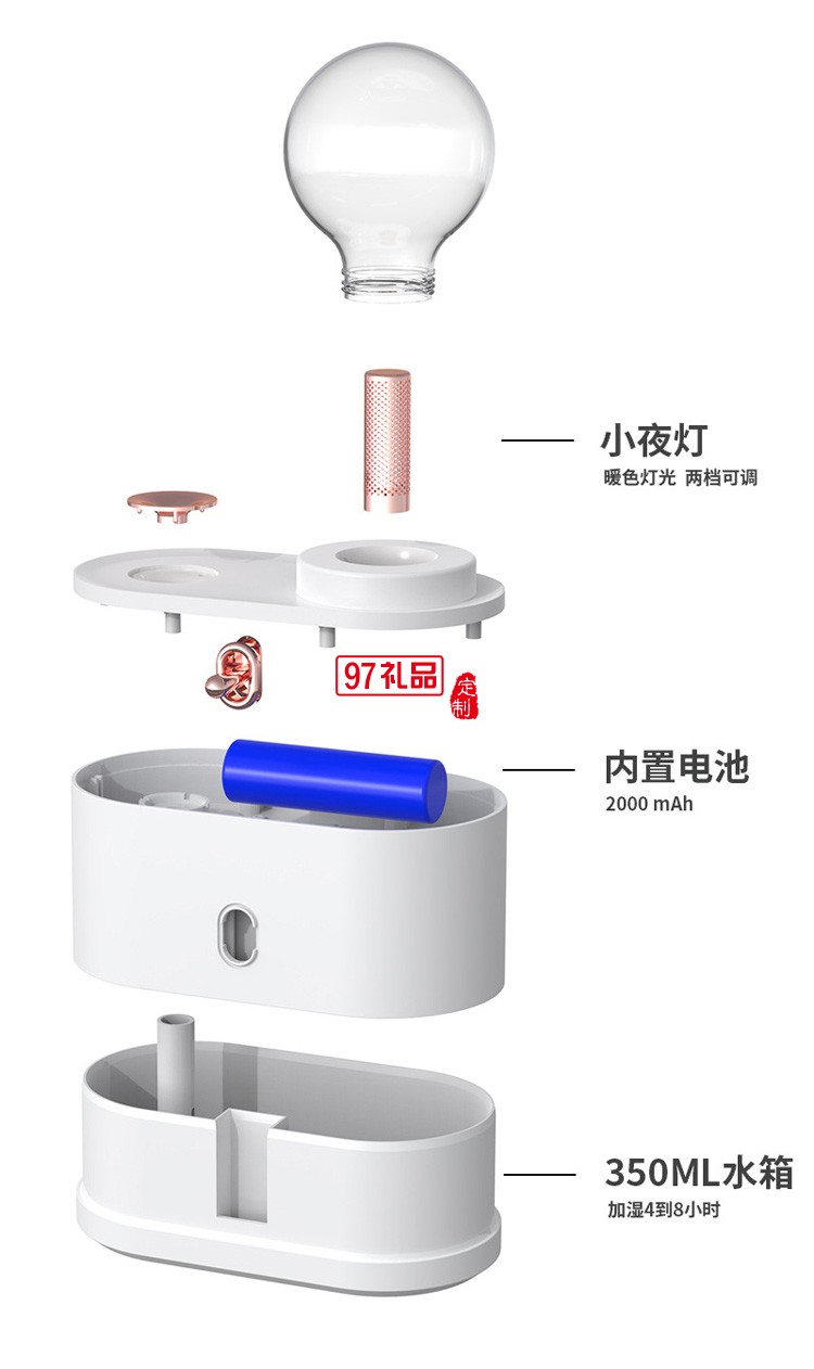 燈泡撥動開關酒精噴霧TYPE-C接口帶夜燈加濕器
