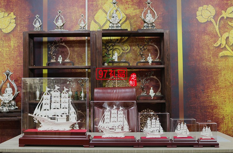  一帆風順純銀模型刻字開業搬遷帆船擺件企業周年禮品定制