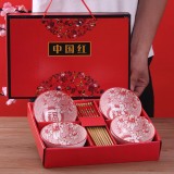 中國紅陶瓷禮品碗筷套裝餐具創意陶瓷碗盤套裝公司廣告禮品定制