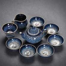 景德鎮鑲銀茶具辦公陶瓷家用套裝整套功夫茶具茶壺高檔商務禮品定制