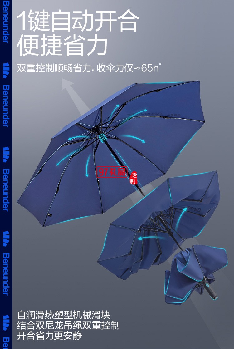 起始自動(dòng)傘男雨傘大號結(jié)實(shí)抗風(fēng)雙人反向傘三折傘女晴雨兩用定制公司廣告禮品