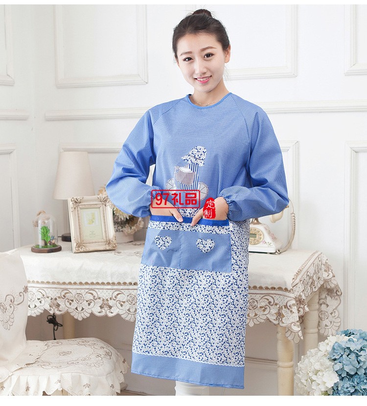 成人護衣罩衣廚房長袖圍裙大人反穿衣防水防油工作服定制公司廣告禮品