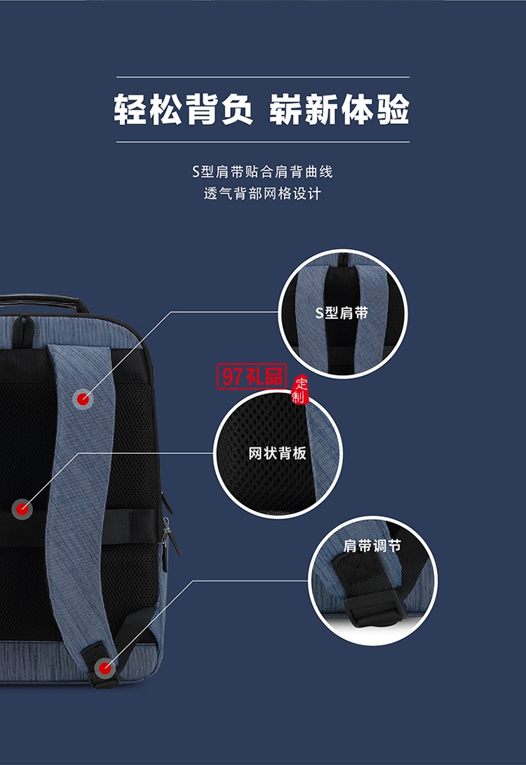 雙色編織面料新秀麗雙肩包藍色