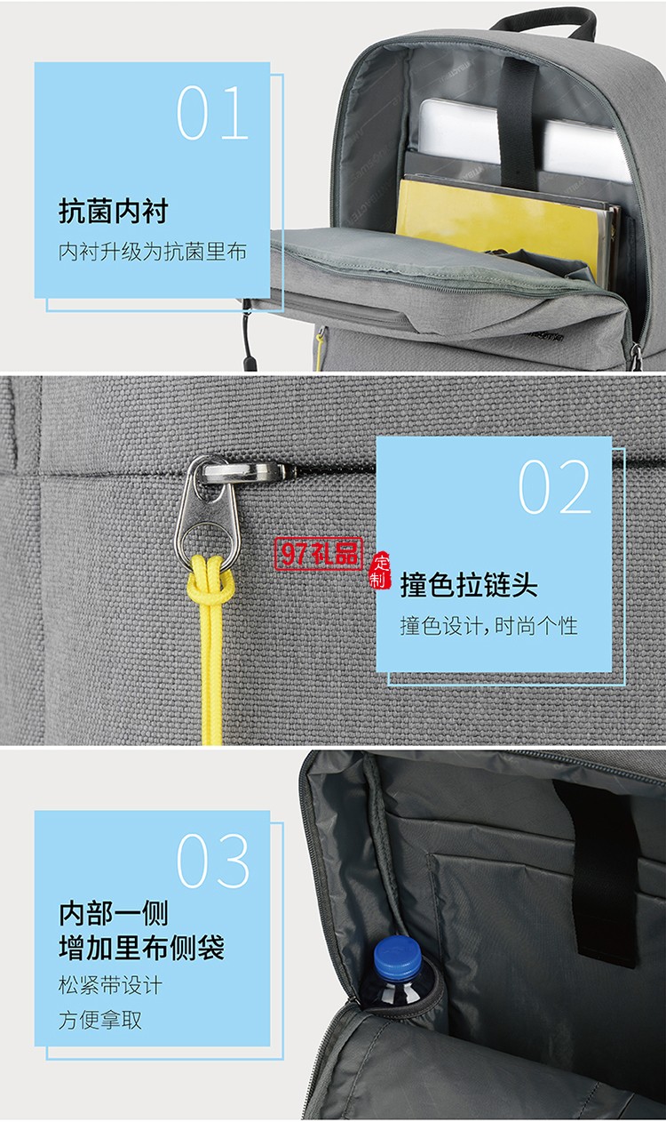 外觀時尚材質輕便耐磨新秀麗雙肩包-灰色