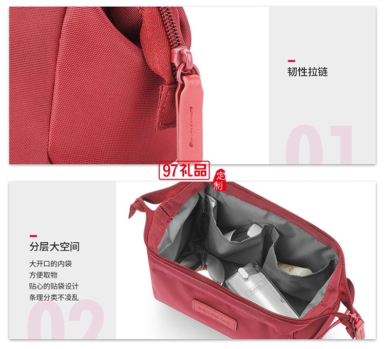 簡約大容量開口設計化妝包-紅色