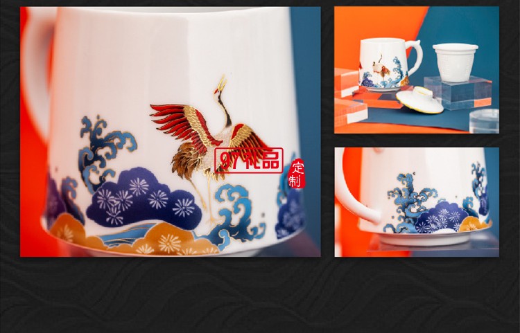 景德鎮陶瓷大茶杯帶蓋過濾水杯琺瑯彩福祿