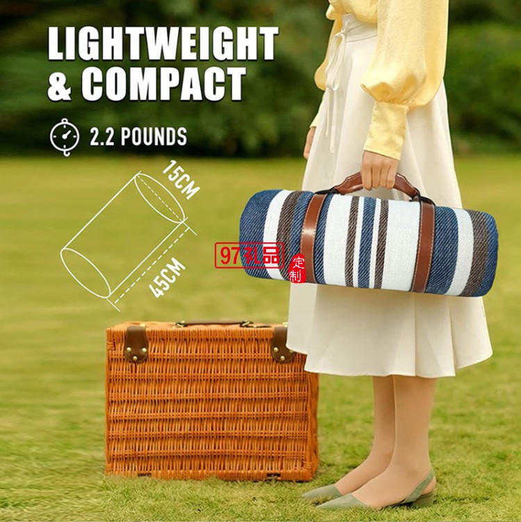  INS風皮拎手野餐墊MKZ-022 藍白條紋 定制公司廣告禮品