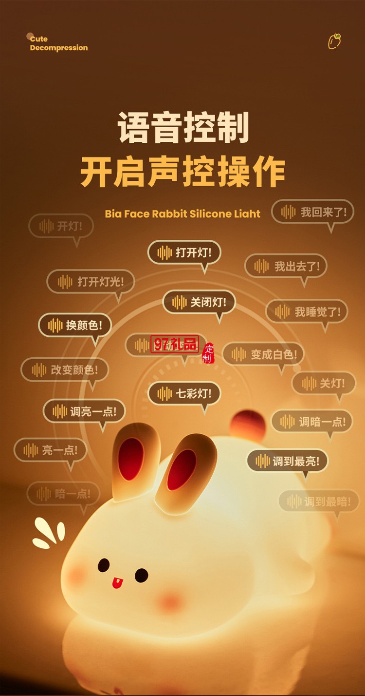 萌寵大臉兔硅膠燈USB節日禮物小夜燈擺攤夜市臥室床頭伴睡小夜燈