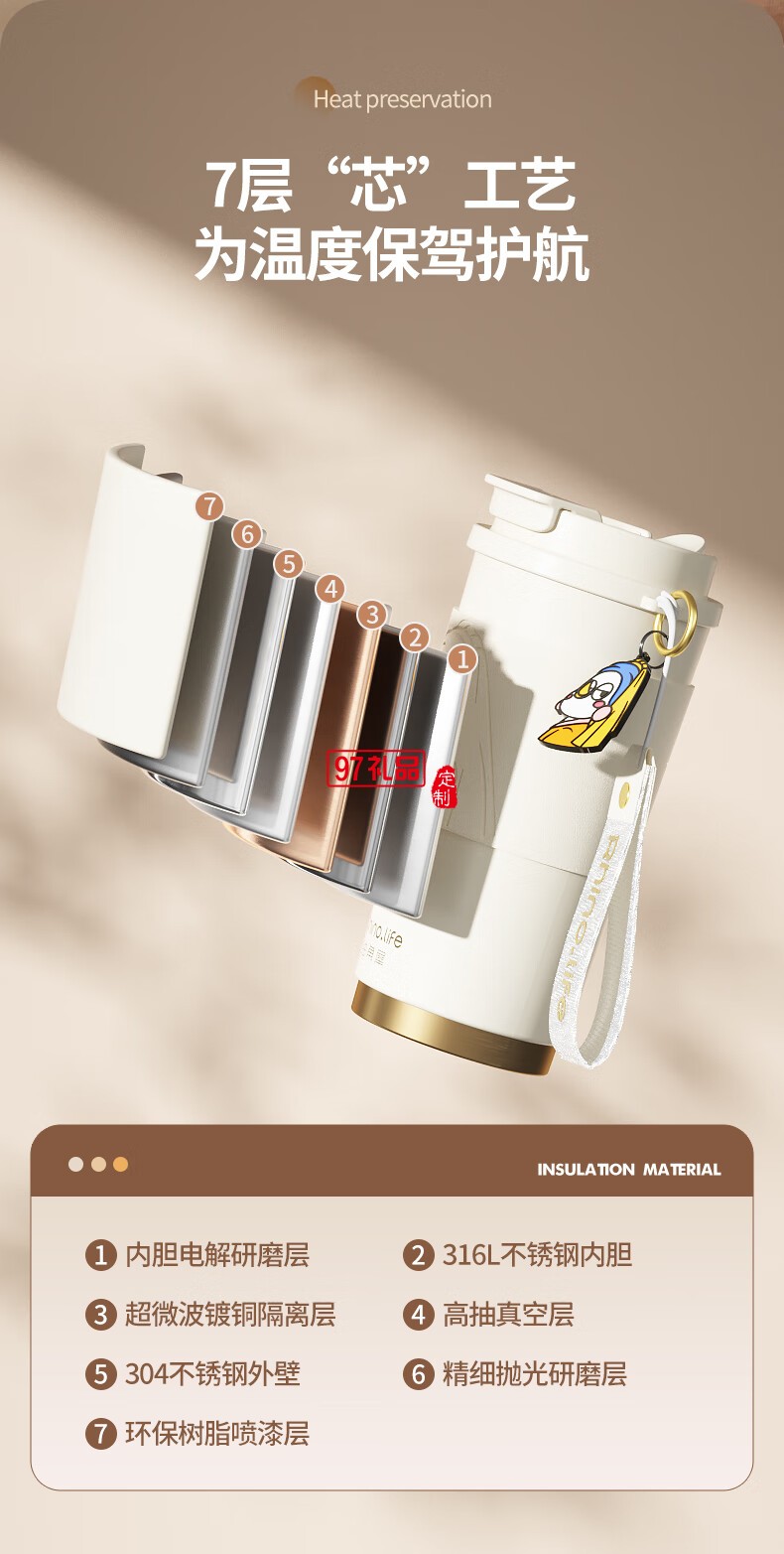 獨角犀春綠海棠雙飲口陶瓷內膽咖啡杯