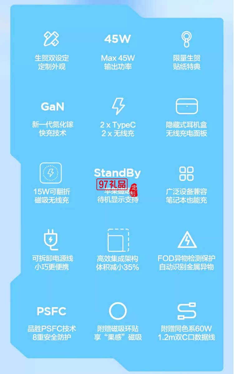 45W氮化鎵桌面充電器 洛天依聯名 磁吸無線充氮化鎵