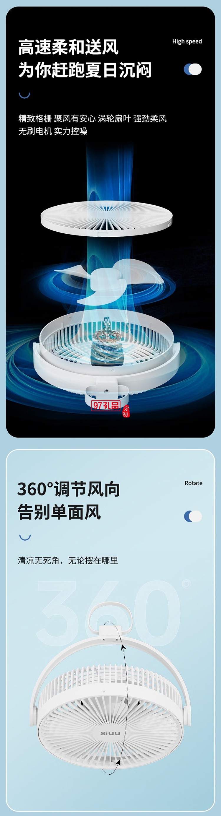 西佑西佑SIUU臺(tái)吊壁掛多用蓄電款USB電風(fēng)扇 白色