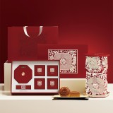 雙魚逐月細紋刻紙八角雙魚旋轉燈中秋月餅禮盒