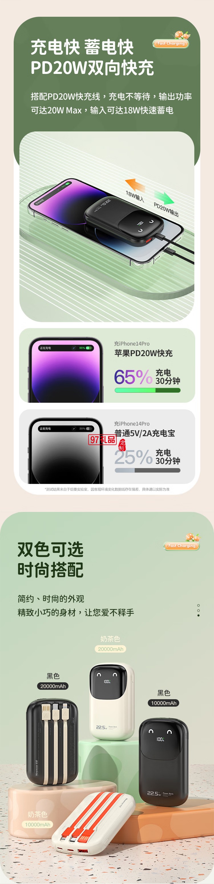 快充充電寶【3C認(rèn)證可上飛機(jī)】10000毫安時(shí)大容量自帶線22.5WP